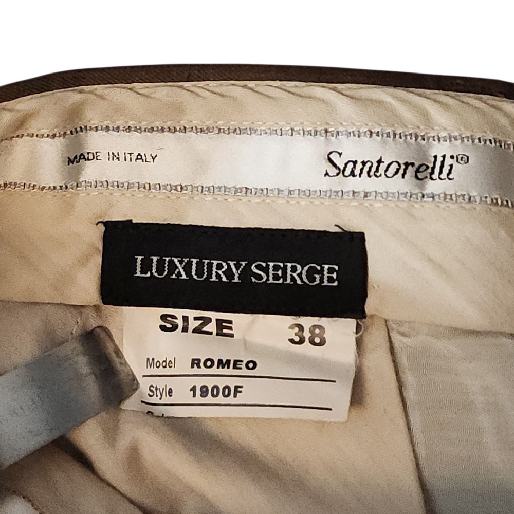 Santorelli Dress Pant Trouser 34x28 Men Luxury Serge Brown Wool Flat Front Italy - Picture 3 of 12